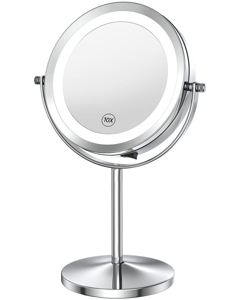 Benbilry Lighted Makeup Mirror with Magnification  1X/10X Magnifying Makeup Mirror  LED Vanity Mirror with Lights  Battery Operated  7 Inch Swivel Portable Cordless Desk Mirror - Image 1